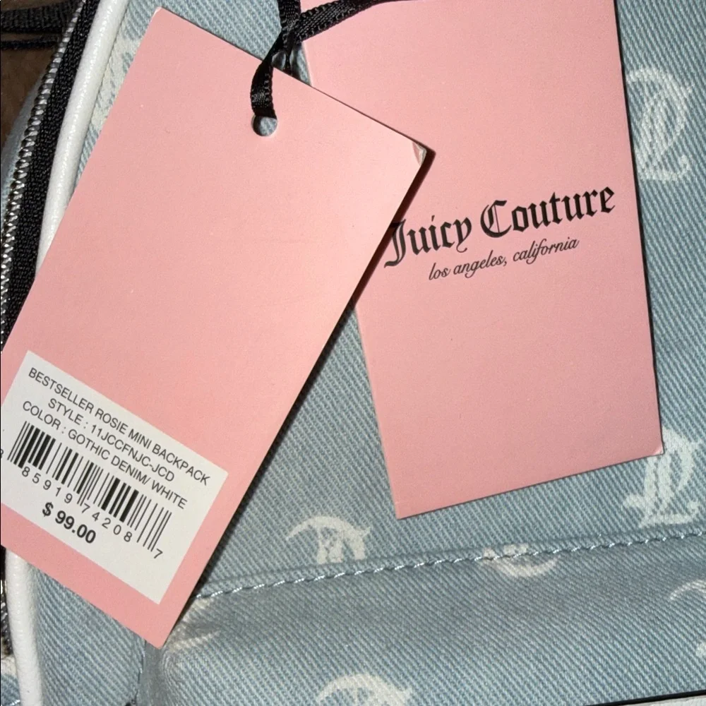 Juicy Couture denim Light Blue and White Logo Backpack